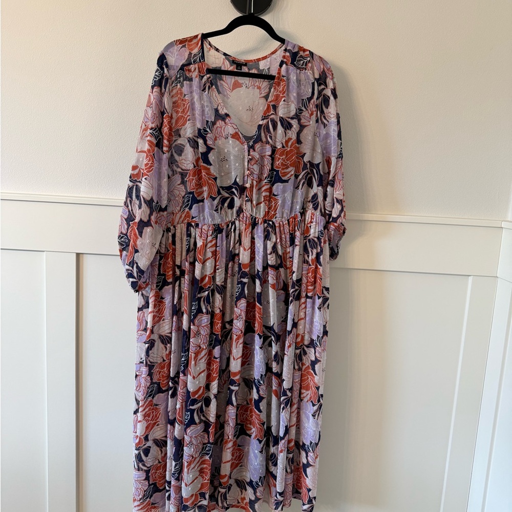 Torrid floral Tiered Midi Dress with Bishop Sleeves